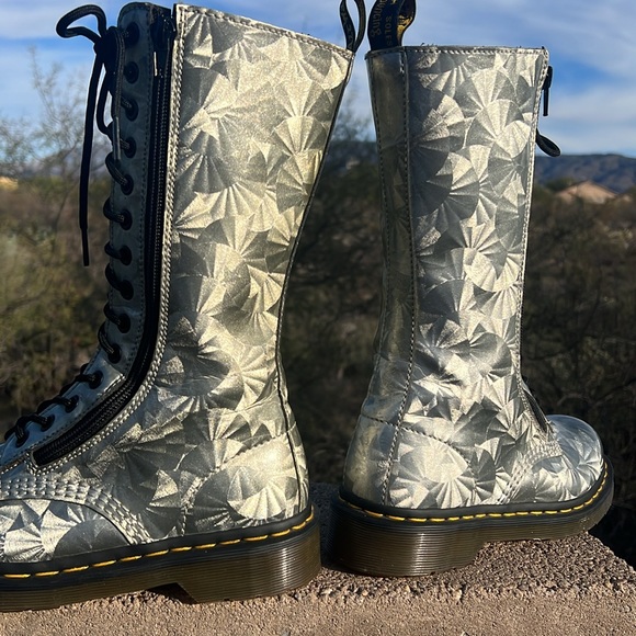 Dr. Martens Holographic Silver Prism Tall 14 Eye Lace Up & Side Zip Boots - Picture 5 of 17
